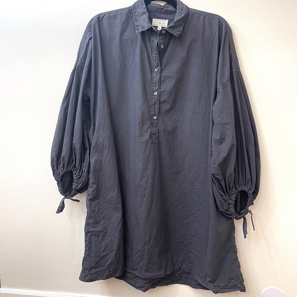 Lou & Grey Shirt dress Small Oversized Long Sleeve With Pockets Dark Gray Blue